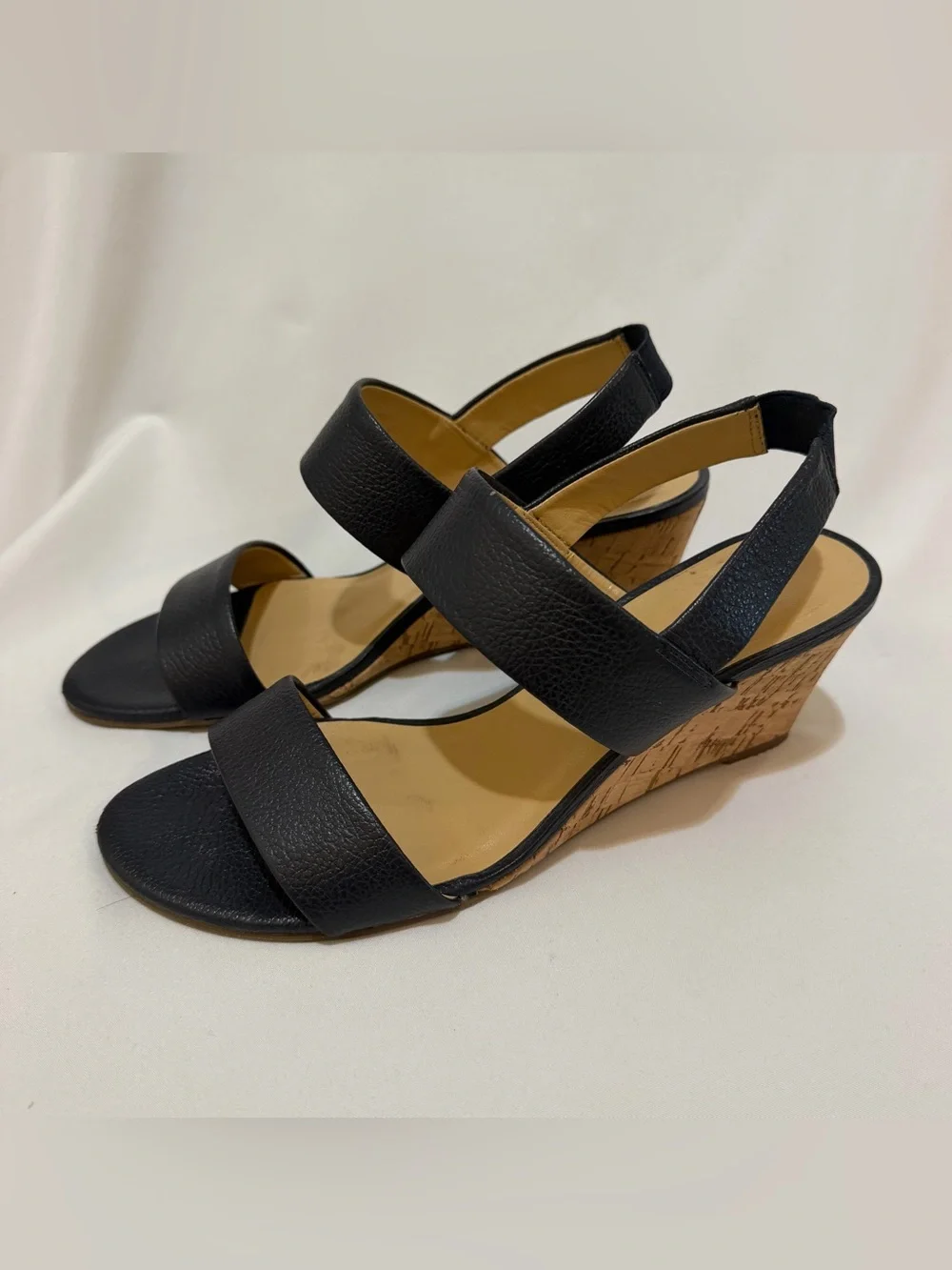 Talbots Navy Leather Two-Band Slingback Wedges